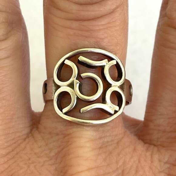 Sterling Silver 925 Mexico Modernist Geometric Scrolling Band Ring Sz 8.75 - Picture 1 of 16
